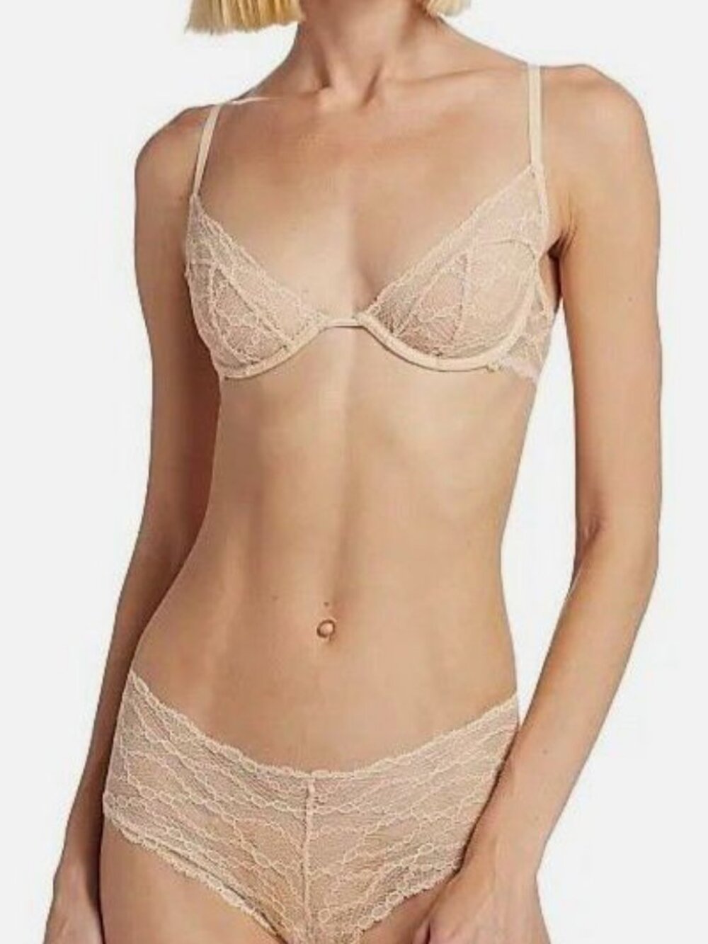 Kiki De Montparnasse Women's Beige Silk Sheer Lace Mon Cheri Demi Bra Size 32D